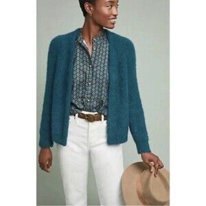 Anthropologie Sleeping on Snow Northbound Eyelash Cardigan Sweater Size S Teal